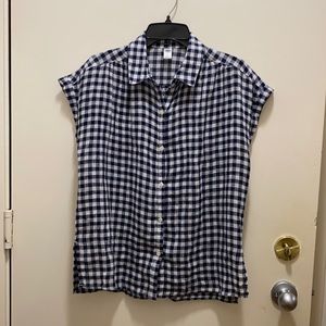 Navy & white cap sleeve gingham blouse